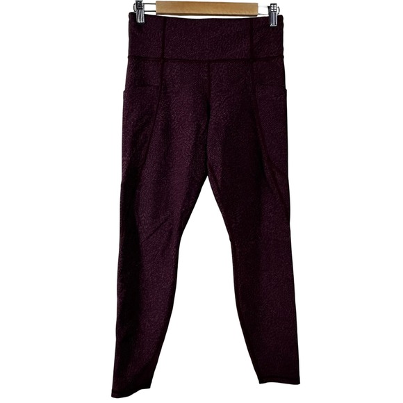 Athleta Pants - Athleta Women's Leggings Maroon Splash Stash High Rise Pockets Activewear Size M